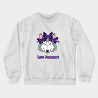 Lupus Wolf wearing Hope Butterfly Headband, Lupus Awareness Crewneck Sweatshirt